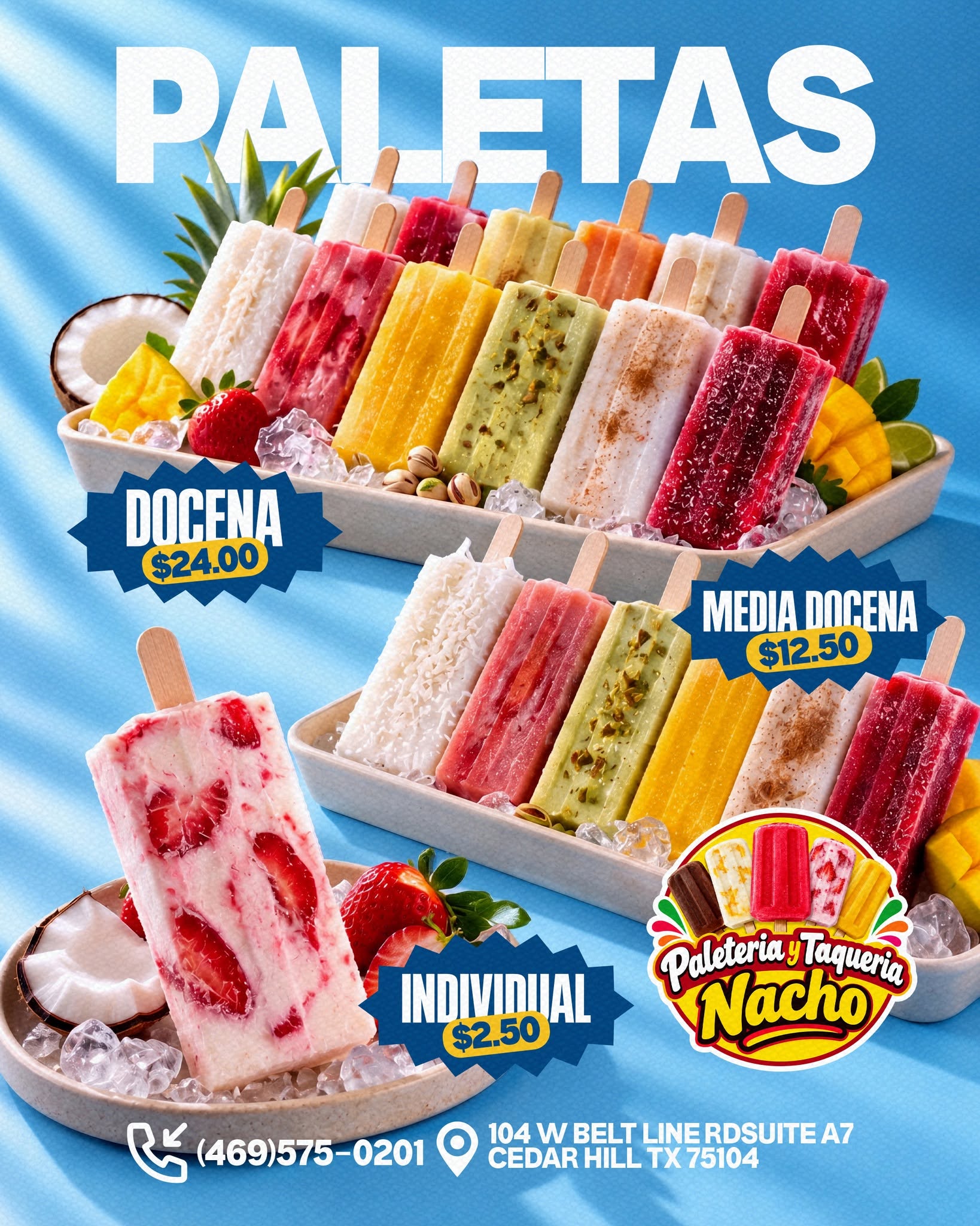 Selección de paletas de frutas y crema