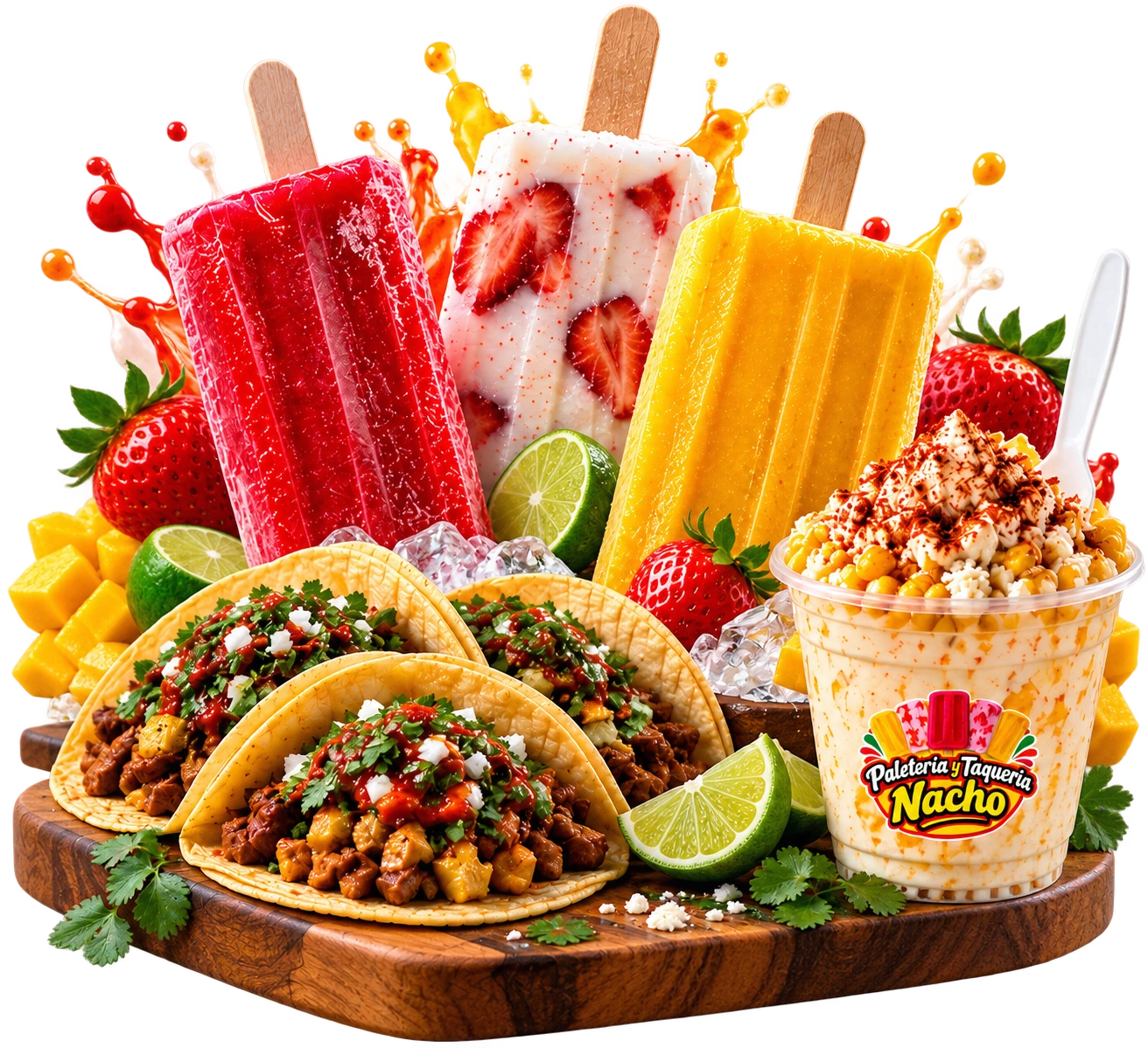 Tacos, paletas, frutas y elote de Paletería Nacho